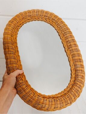 Vintage Wicker Rattan Oval Mirror | Wall Hanging | Wall Decor | Boho